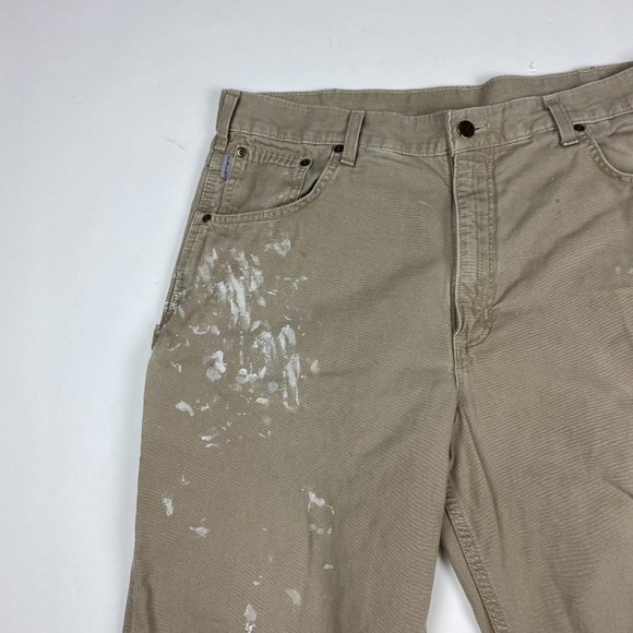 Paint Splattered Carhartt B159 GKH Loose Carpenter Work Pants Mens 38 x 32 Tan - Picture 4 of 13